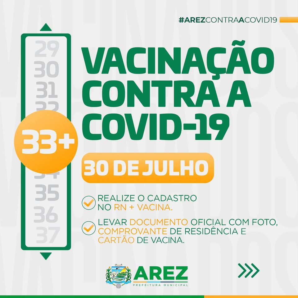 Leia mais sobre o artigo A Prefeitura de Arez vacinará as pessoas a partir dos 33 anos.