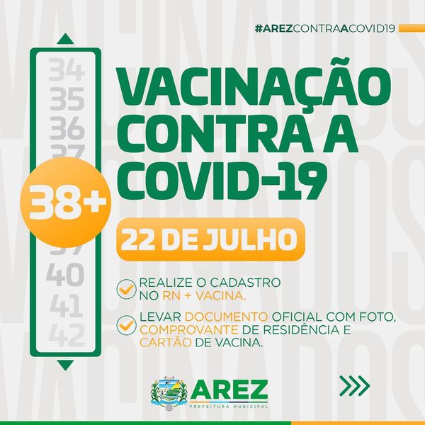 Leia mais sobre o artigo Nesta quinta-feira, a Prefeitura de Arez vacinará as pessoas a partir de 38 anos.