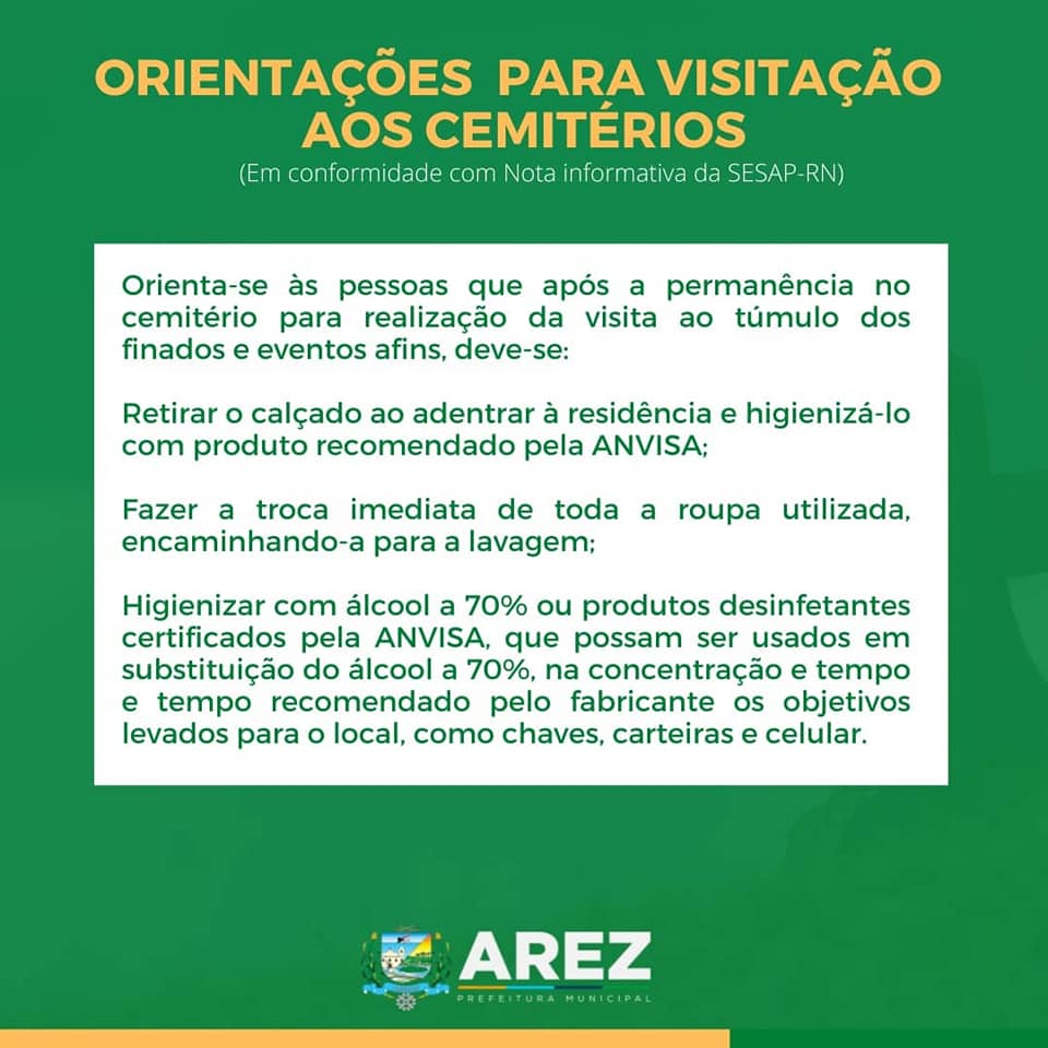 Leia mais sobre o artigo Orientações para visitação aos cemitérios conforme nota informativa da SESAP -RN.