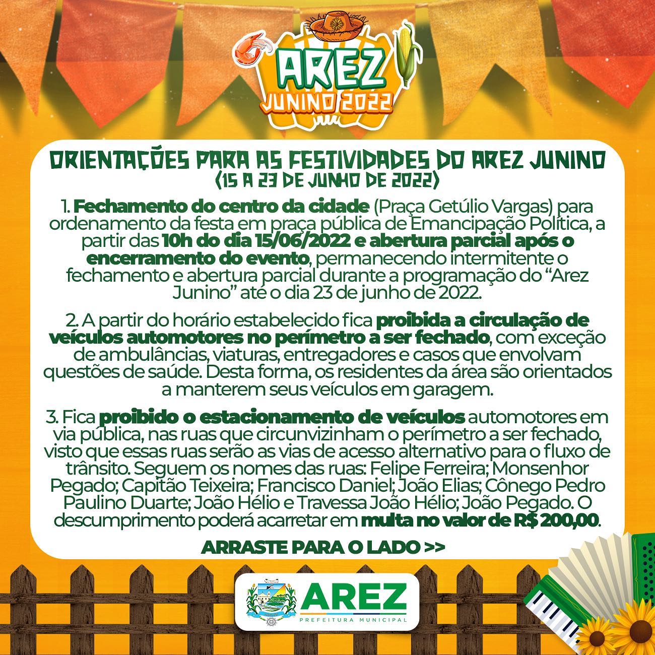 Leia mais sobre o artigo ORIENTAÇÕES PARA AS FESTIVIDADES DO AREZ JUNINO: 15 A 23 DE JUNHO DE 2022 