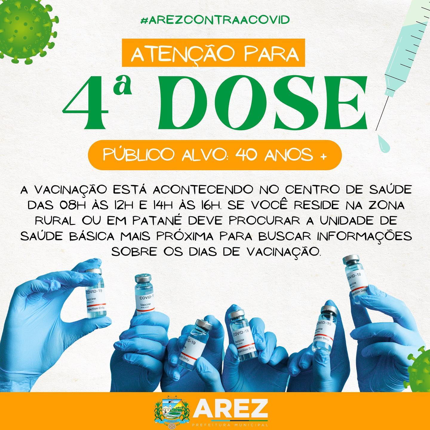 Leia mais sobre o artigo ATENÇÃO PARA 4ª DOSE CONTRA A COVID-19 