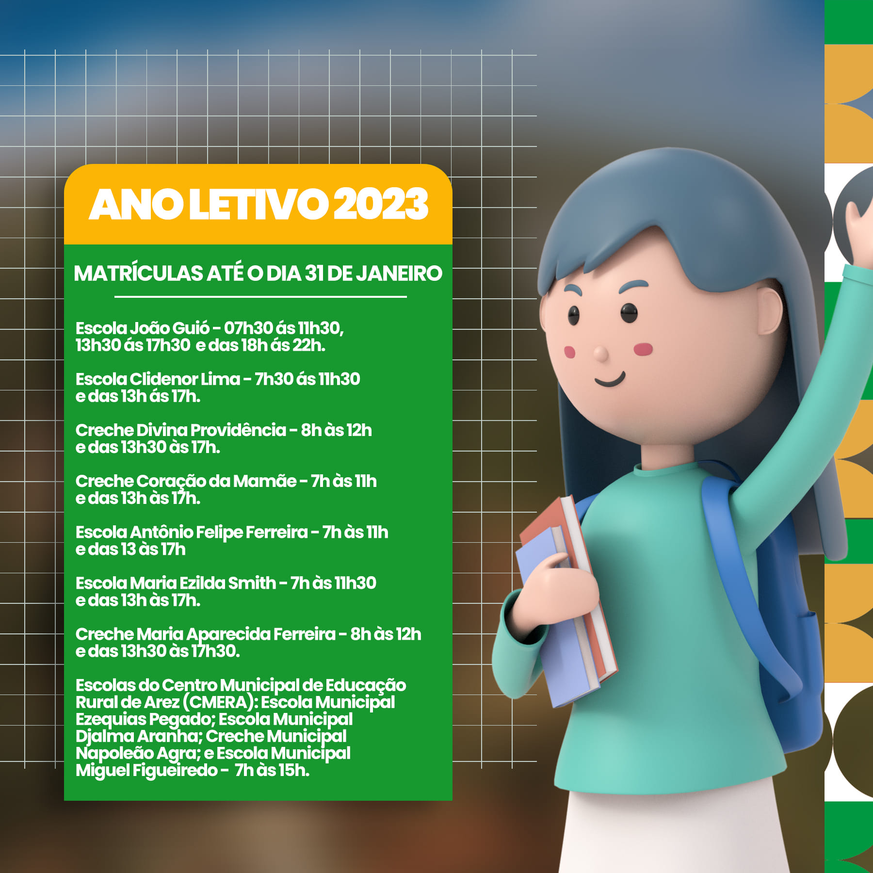 É lei federal toda criança ir à escola e estudar. A educação básica é  obrigatória dos 4 aos 17 anos de idade, sendo dever dos pais efetuar a  matrícula nas escolas.