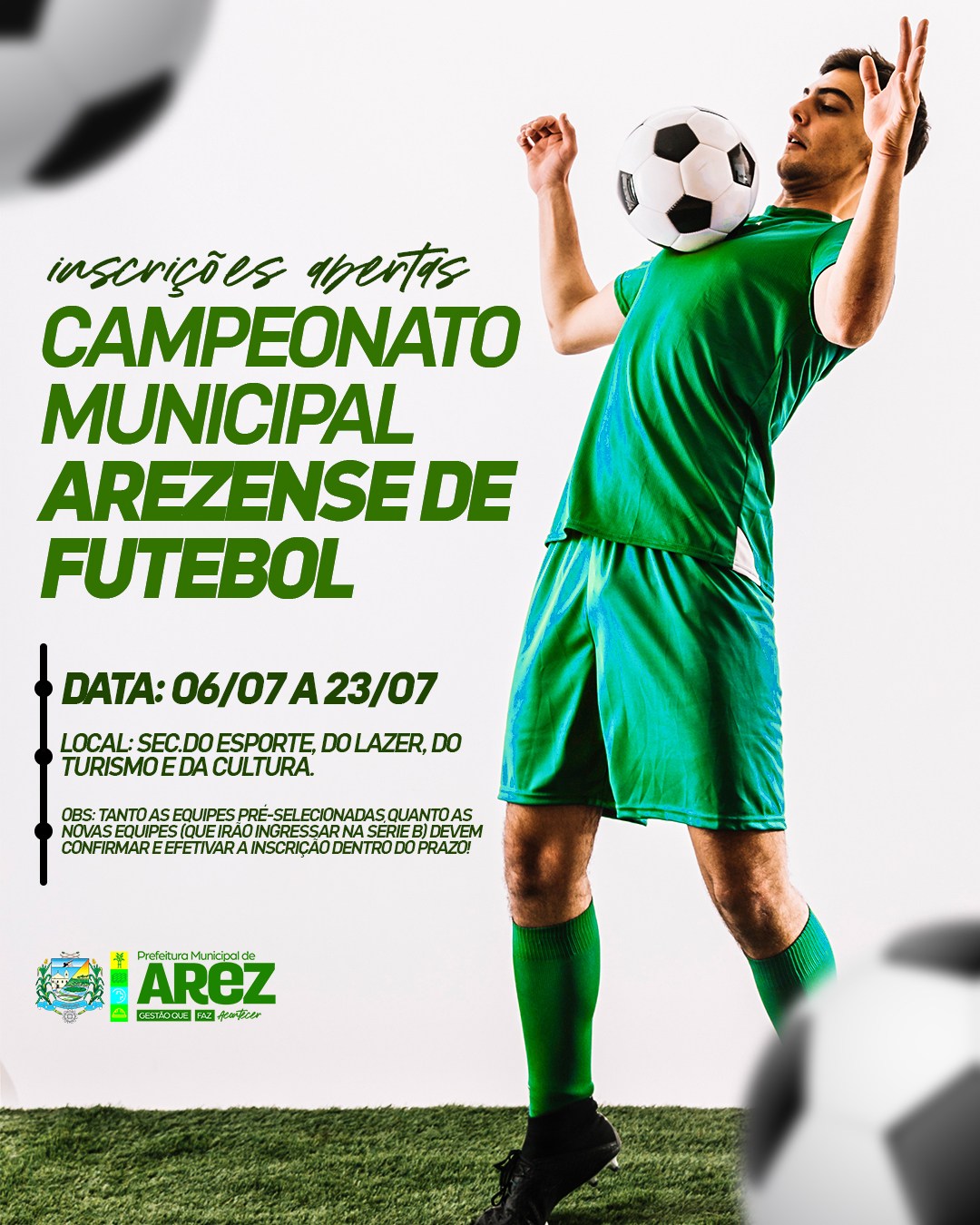 Leia mais sobre o artigo Estão abertas as inscrições para o Campeonato Municipal Arezense de Futebol!